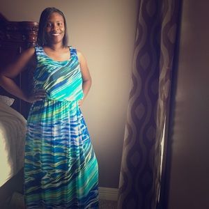 Long multicolored blue maxi style dress